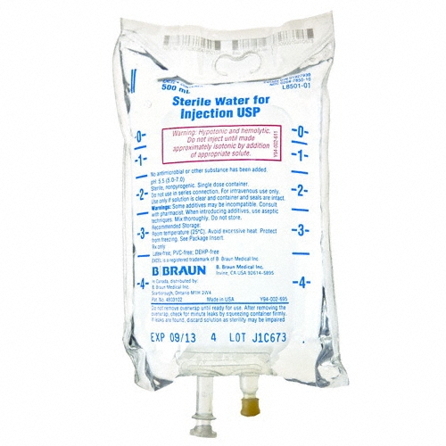 BBraun Sterile Water for Injection (USP 500mL EXCEL) Case of 24
