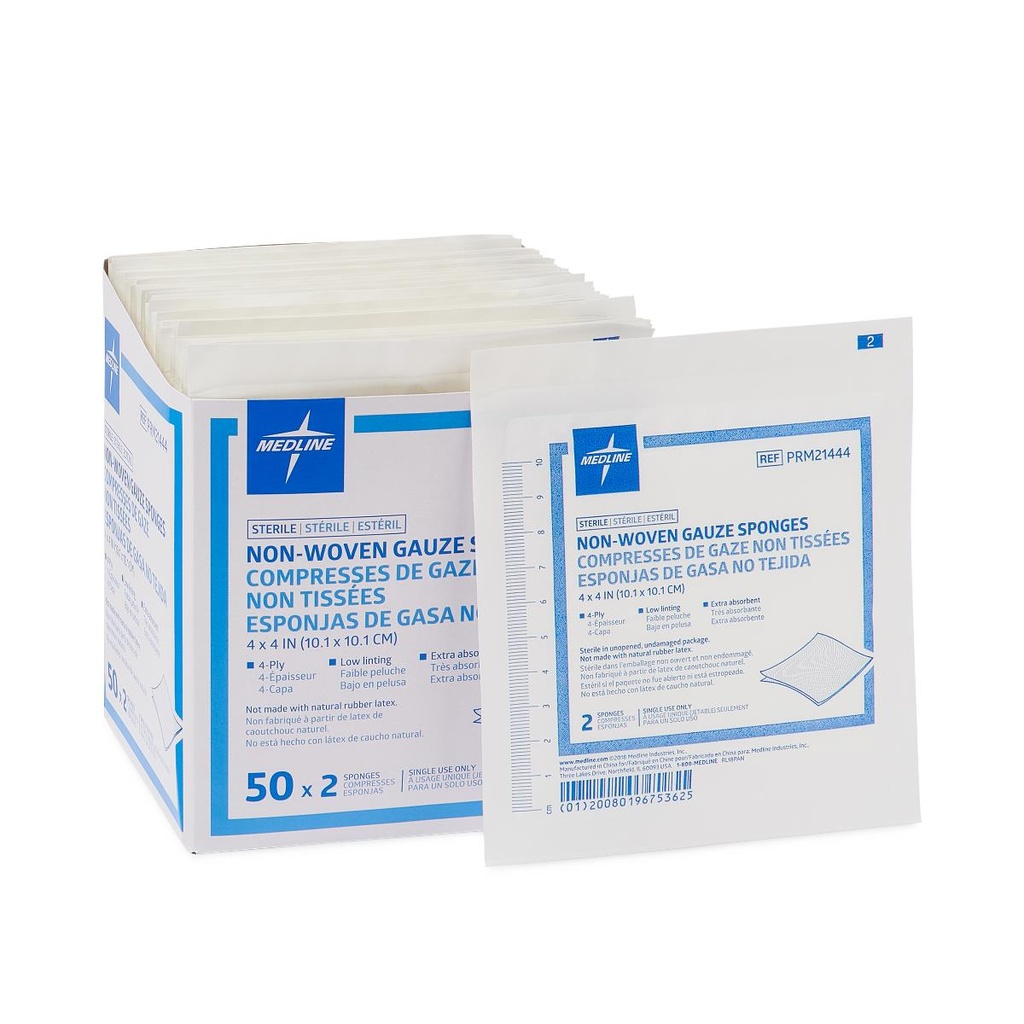 Gauze: Sterile 4ply Nonwoven Sponge (4" x 4"); 50/Box