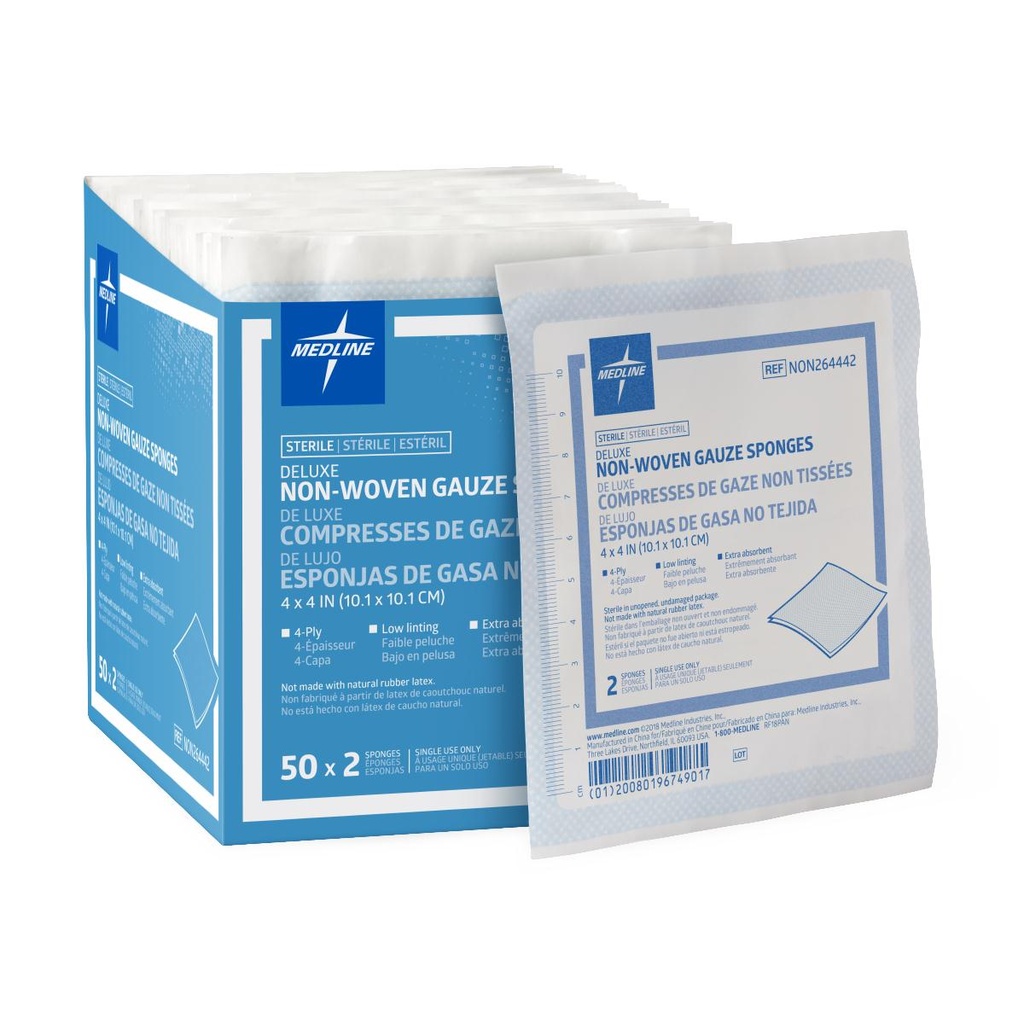 Gauze: Avant Deluxe Sterile Nonwoven Sponges (4" x 4"); 50 x 2/Pack
