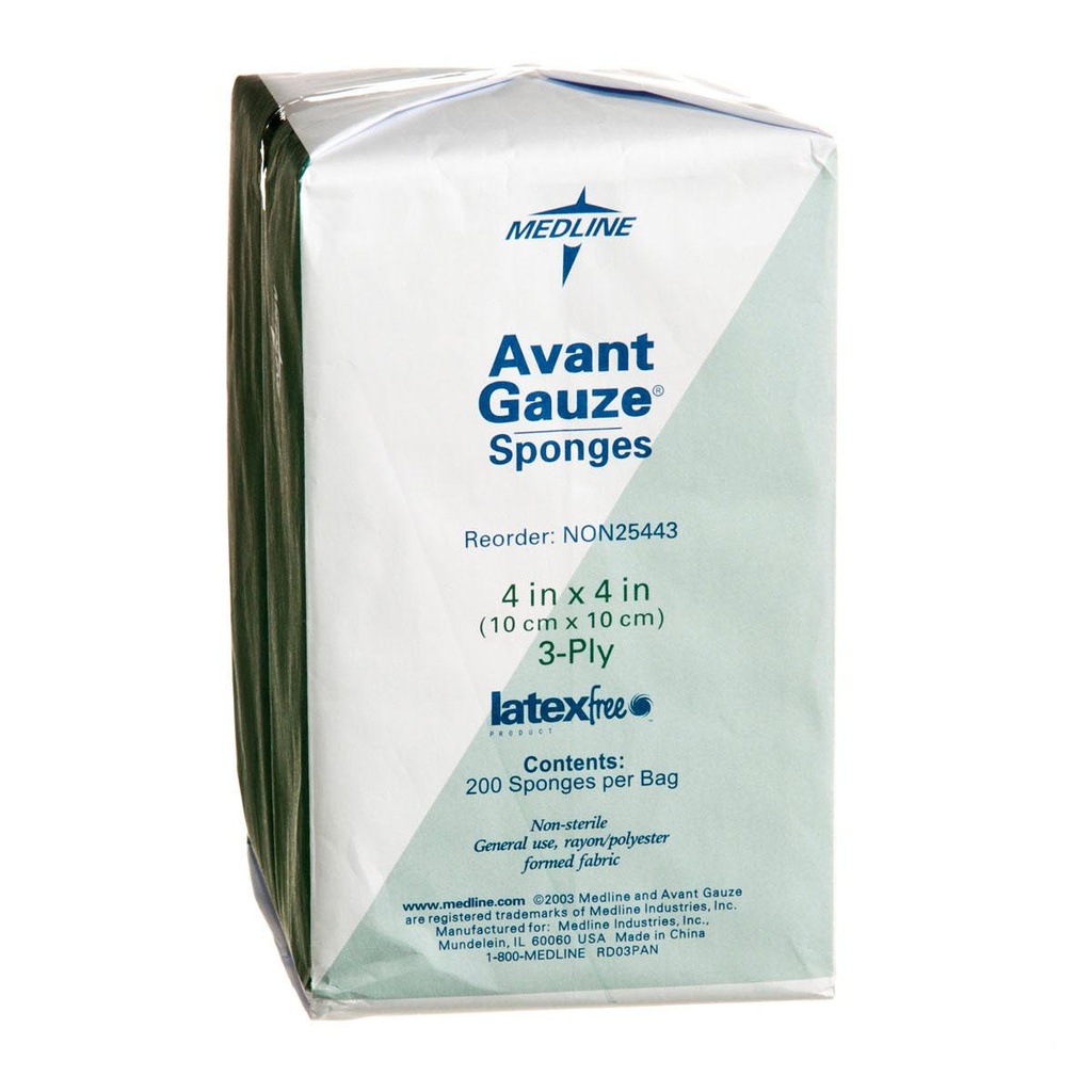 Gauze: Medline Non-Sterile Non-Woven 3Ply Sponge; 4" x 4"