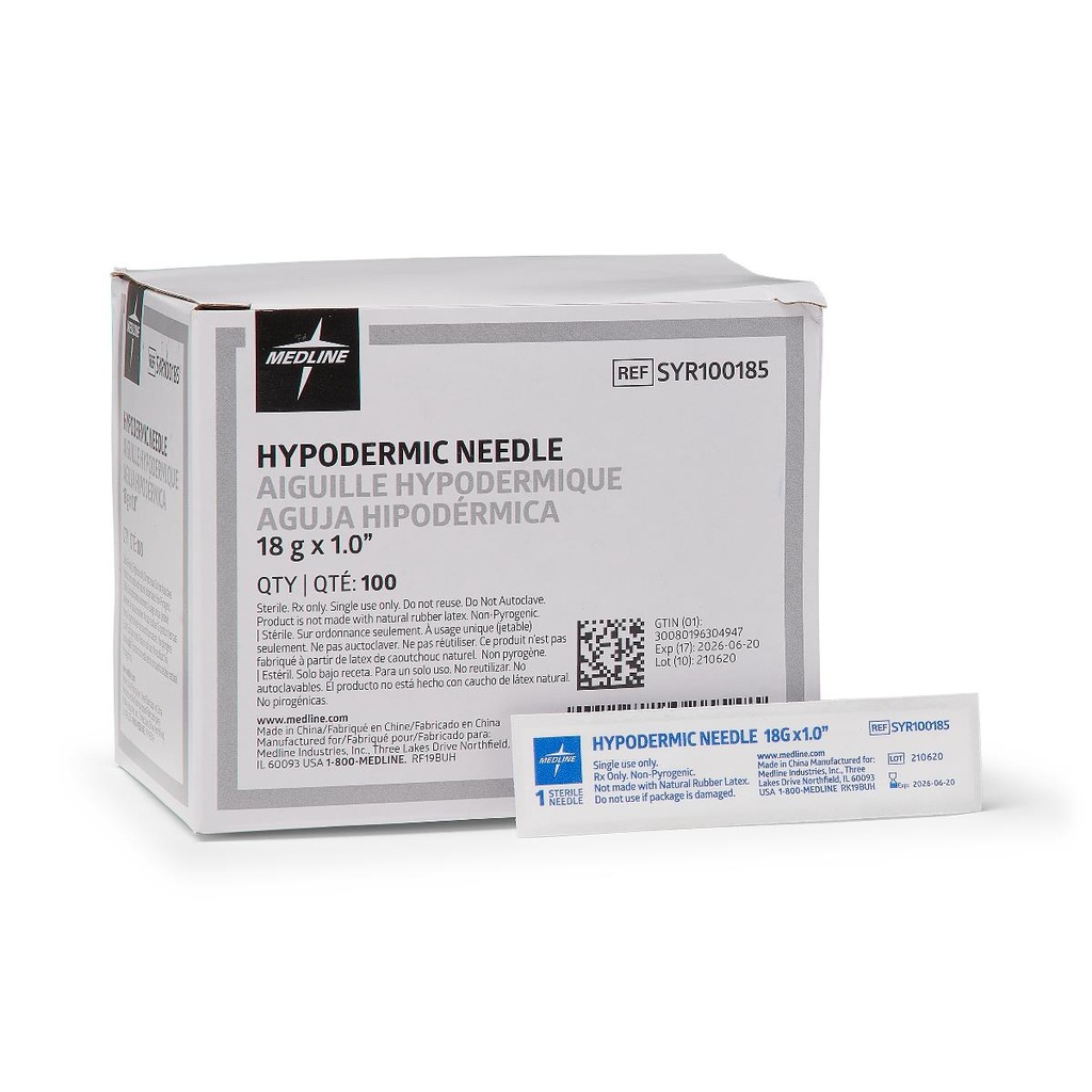 Needle: Standard Hypodermic (18G x 1" )- Box of 100