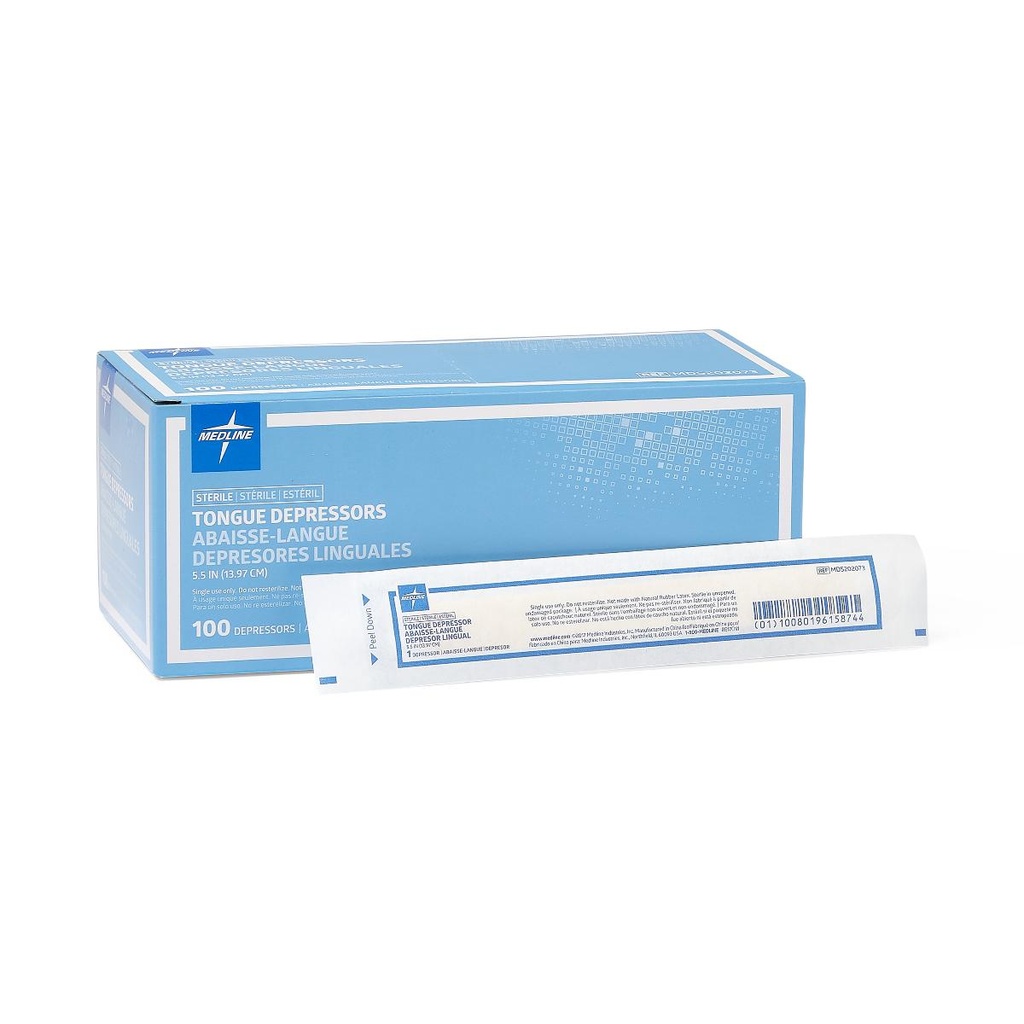 Tongue Depressor: Sterile 5.5"; 100/Box
