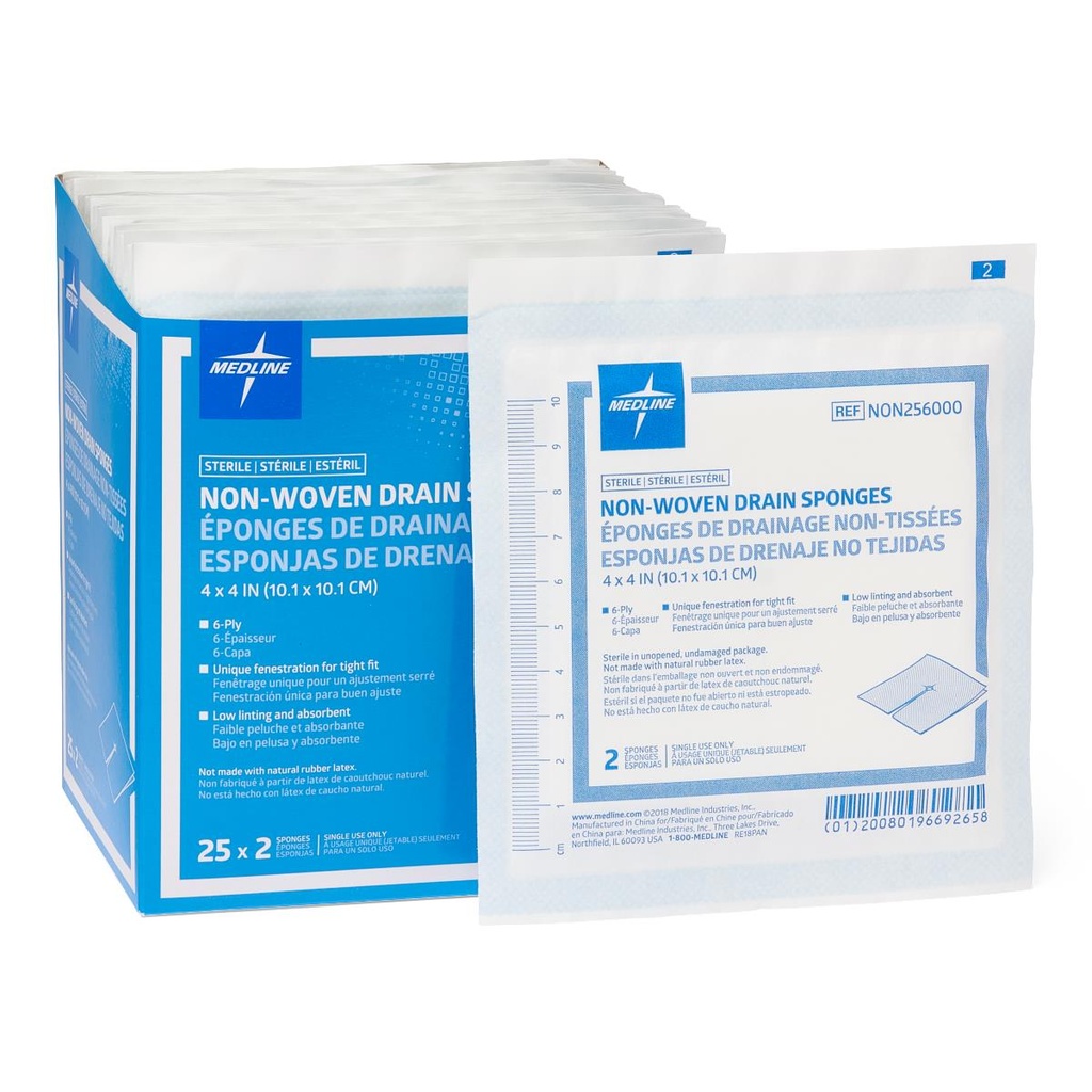 Gauze: Avant Sterile Nonwoven Drain Sponge;  25 packets of 2 / Box