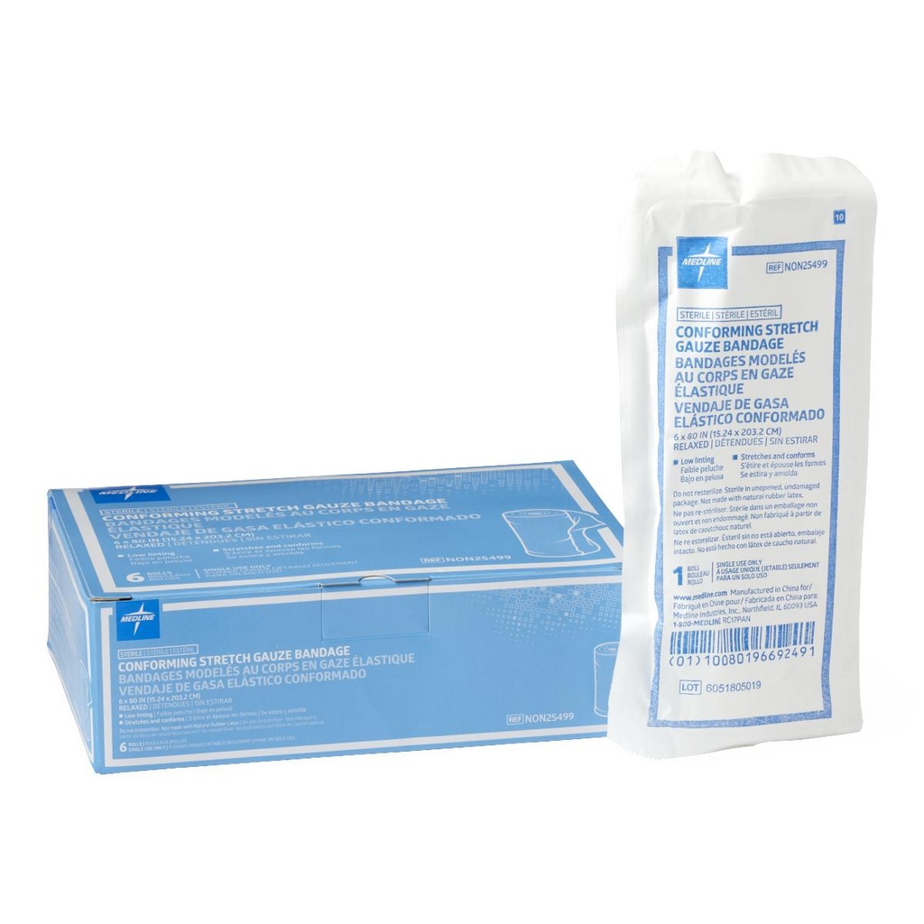 Stretch Gauze: Medline Sterile Conforming Bandages (6" x 80" Roll); 6/Box