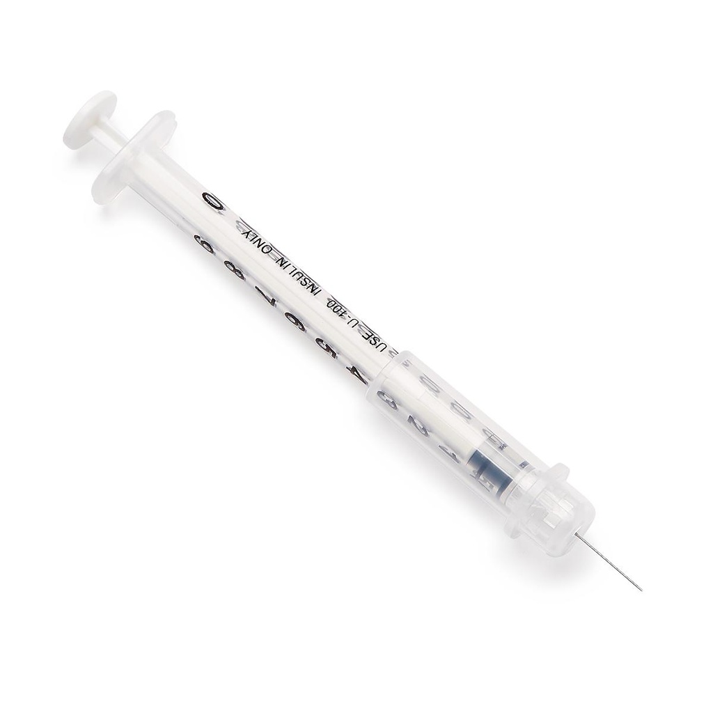 Syringe: Medline Insulin Syringe with Needle, 1 mL (29G x 0.5"); 100/Box