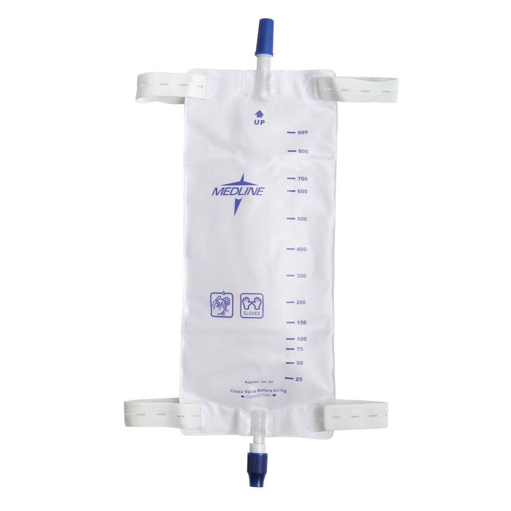 Urine Leg Bag, Twist-Valve, With Straps, Large 900mL