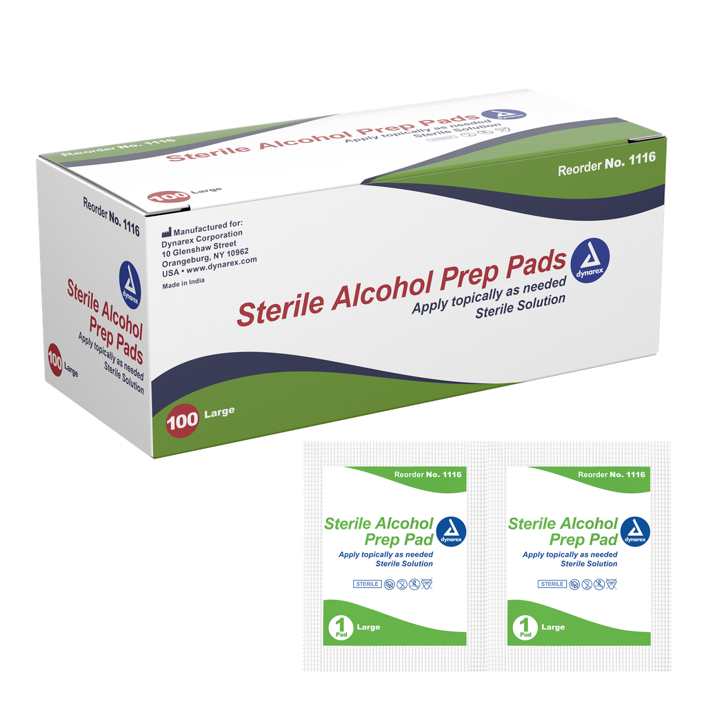 Dynarex Sterile Alcohol Prep Pads LARGE, 100/Box