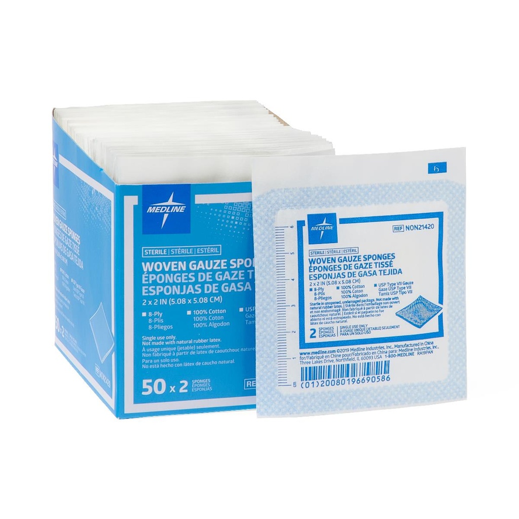 Gauze: Medline Sterile Woven Sponge (2" X 2"); 50 x 2-Pack