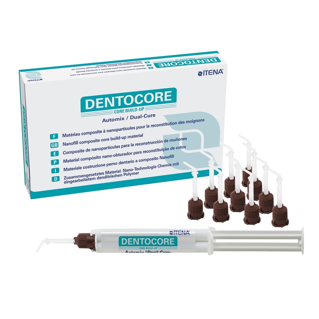White Dentocore cartridge (50g) + 25 mixing tips + 25 intra-oral tips