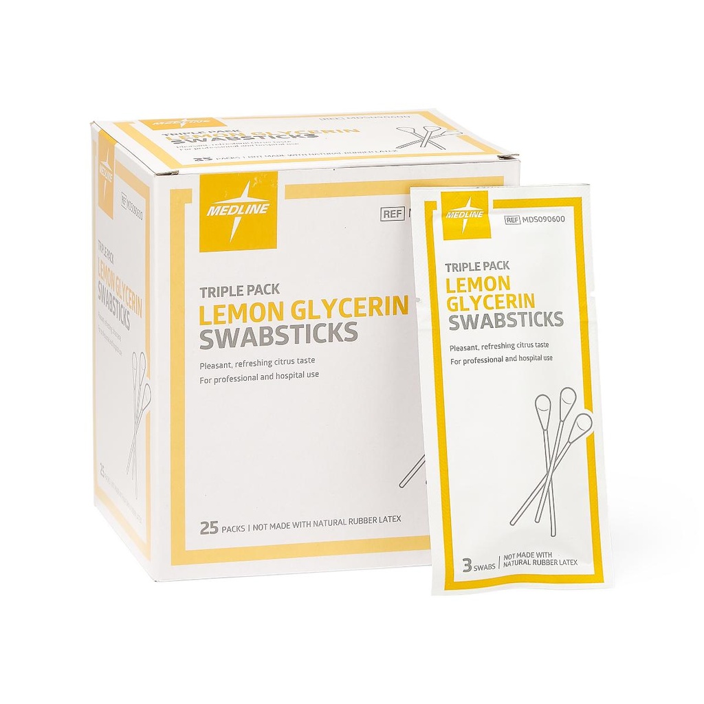 [MDS090600] Medline Lemon Glycerin Swabsticks, 3/PK, 25 PK / Box