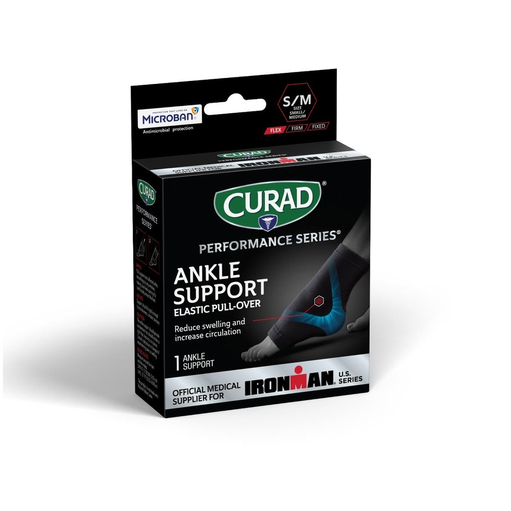 CURAD Performance Series IRONMAN Elastic Pull-Over Ankle Support, Size S / M