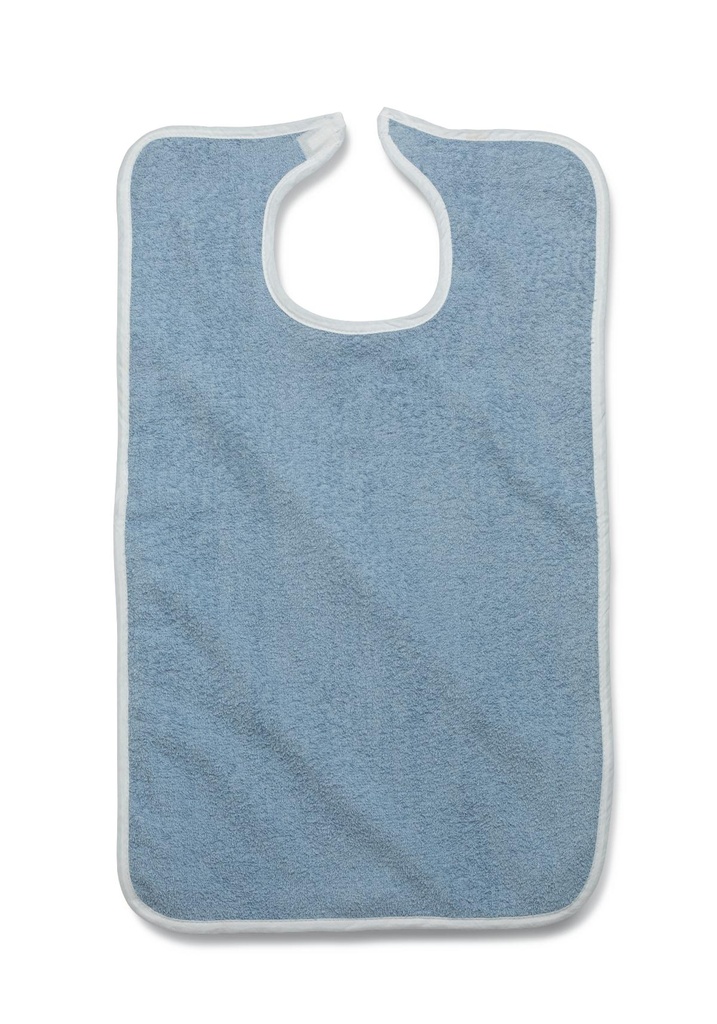 Terry Bib with Hook and Loop Strap, Adult, 10 oz., 18" x 30", Blue