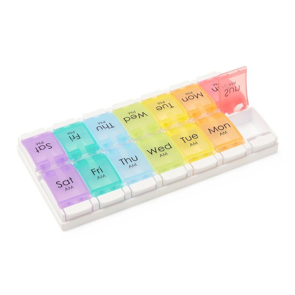 7-Day Pill Organizer with Easy Push Buttons, Multicolor, 2x / Day