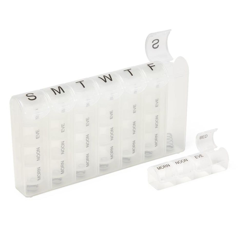 7-Day Pill Reminder, Clear Container  7.5" x 4.25" x 1.1"
