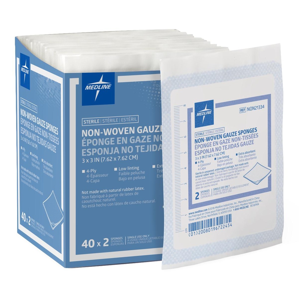 Gauze: Medline Standard Sterile Nonwoven Sponges (3" x 3"); 40 / Box