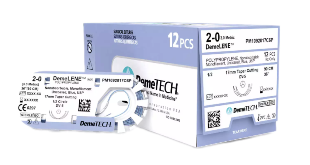 DemeLENE Polypropylene Suture  USP 10/0 10"; Box of 12 