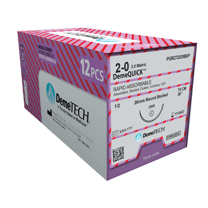 DemeQUICK Rapid Absorbable Suture USP 6/0 45cm Thread length; 12/Box 