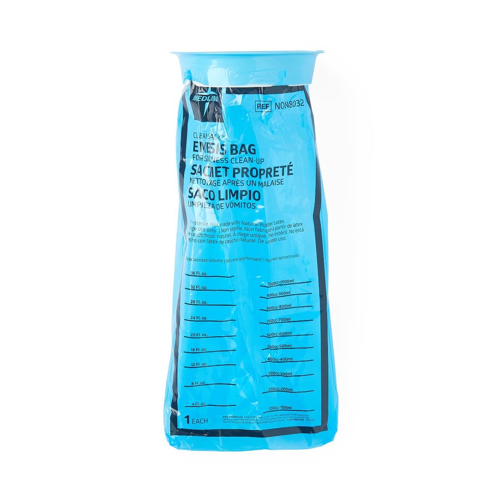 Medline Emesis Bag with Rigid Plastic Ring, Graduated, LDPE, Blue (24 per bag)