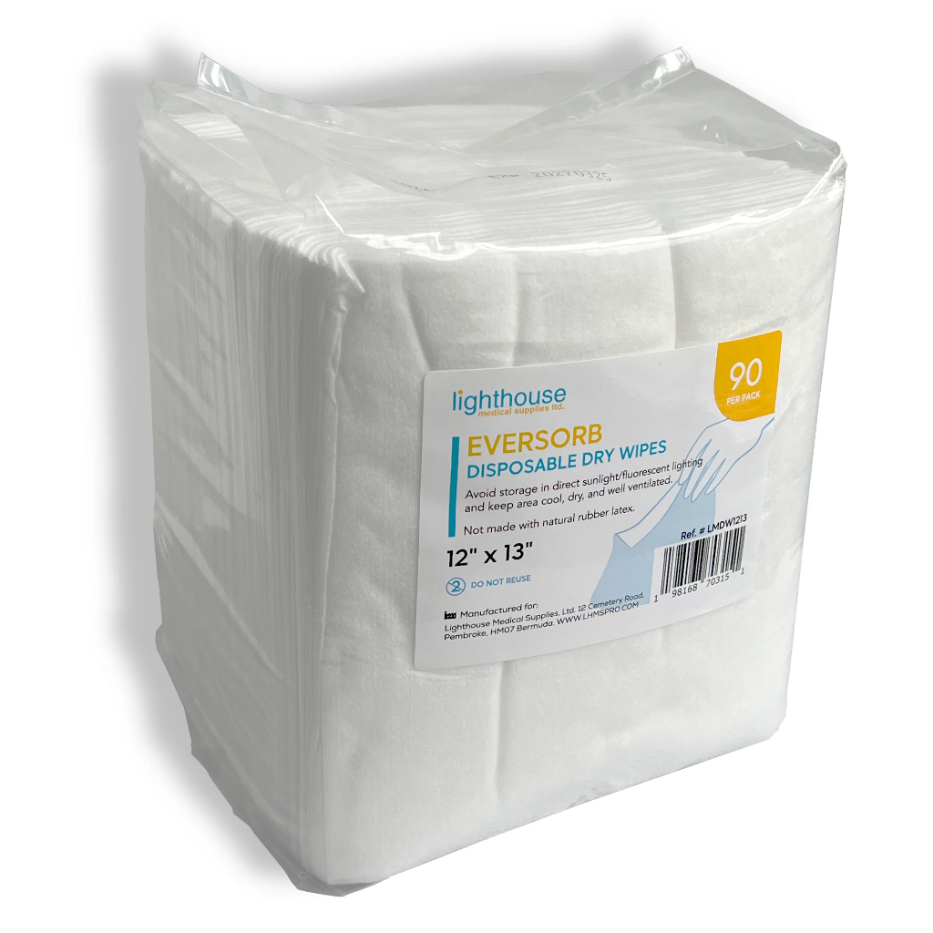 Eversorb Spunlace Dry Wipes, Pack of 90, 12" x 13" 