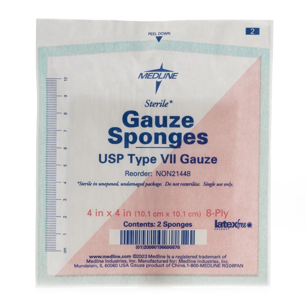 Medline Sterile Woven Gauze Sponge - 4" X 4" 8PLY 