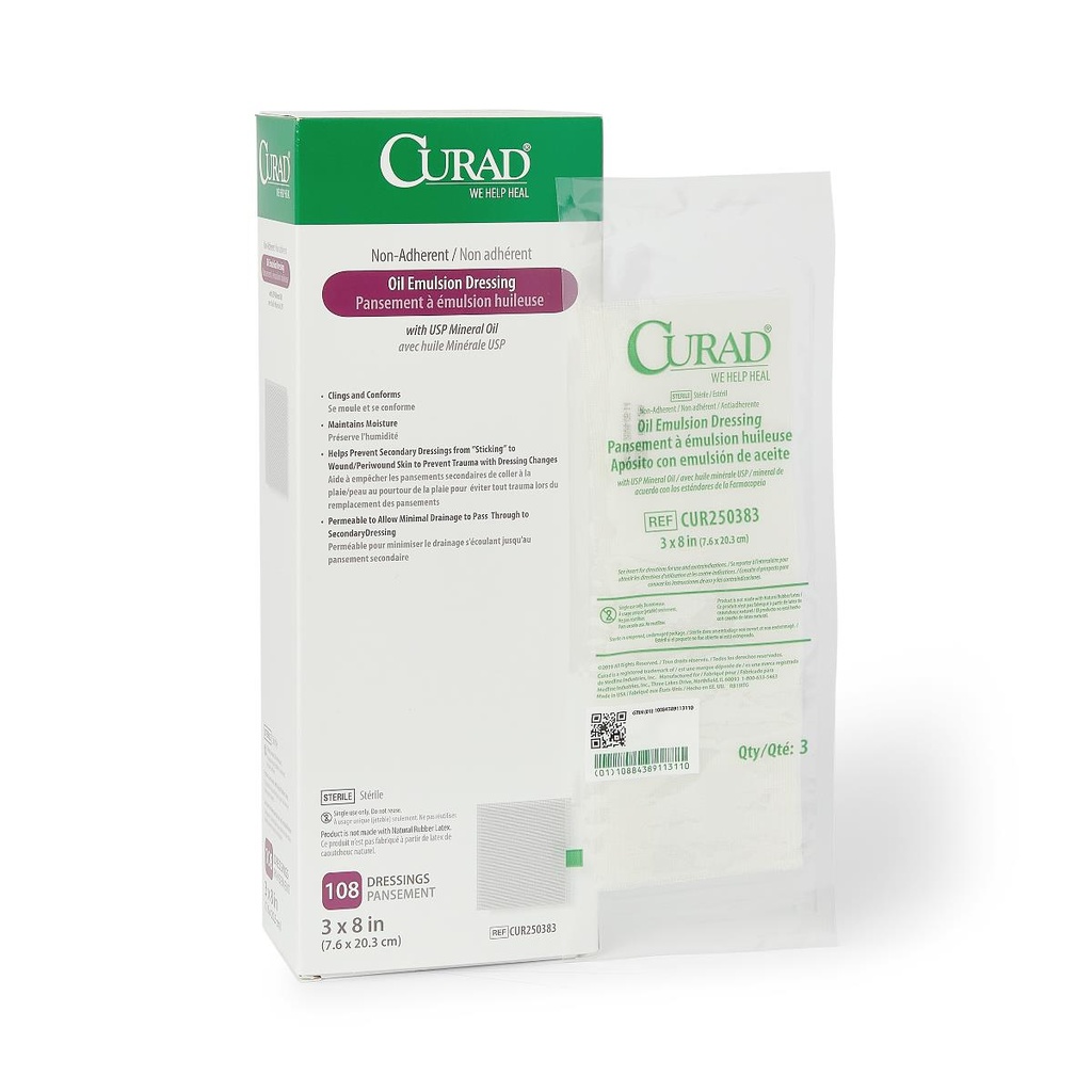 [CUR250383] CURAD Sterile Oil Emulsion Non-Adherent Gauze Dressings, 3" x 8" (108 / Box)