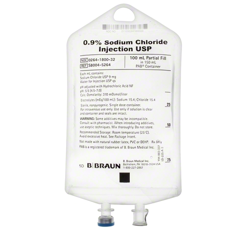 B Braun 0.9% Sodium Chloride Injection (100ml Fill in 150ml PAB), Case of 64