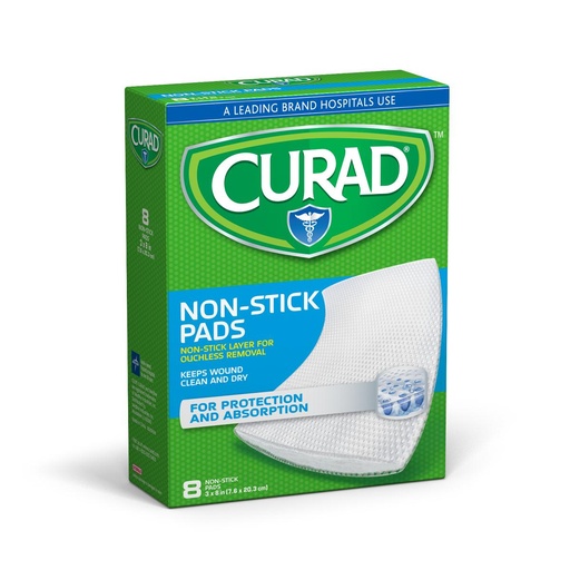 [CUR47399RB] Nonstick Pads: CURAD Sterile Nonstick Pads; (3" x 8"); 8/Box
