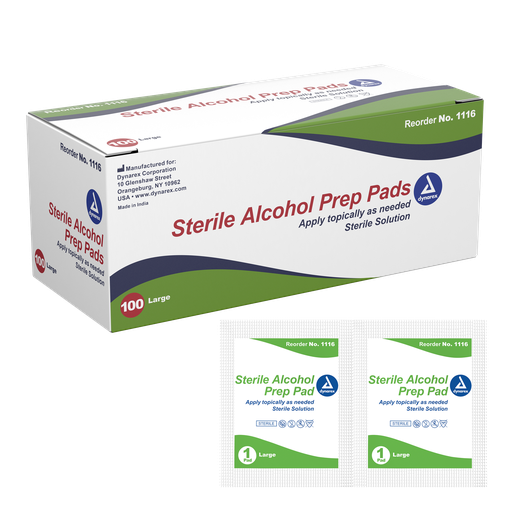 [1116] Dynarex Sterile Alcohol Prep Pads LARGE, 100/Box