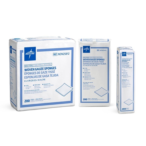 [NON25812] Gauze: Medline 12ply Woven Non-Sterile Sponges; 8" x 4"
