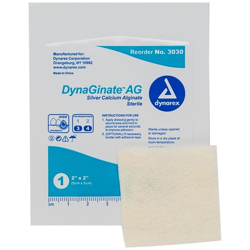 [3031] Calcium Alginate (Silver): Dynarex DynaGinate AG Silver Dressing, Sterile (4" x 5"); 10/Box