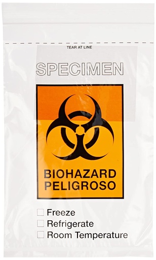 [4922] Bag, Biohazard Specimen Transport, 6" x 9", Ziplock with Score Line, Document Pouch and Absorbent Pad, 500 / Box
