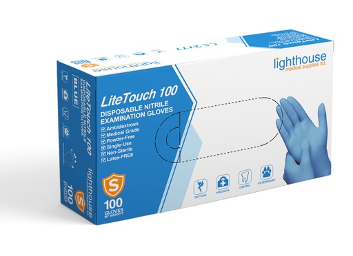 [LMNG21001] LiteTouch 100 Small Nitrile Medical Examination Gloves, Powder-Free, Non- Sterile, Blue 100 / Box