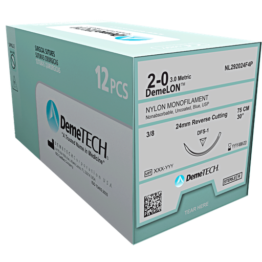 [NL861000,65G7P] DemeLON Synthetic Nylon Monofilament Suture USP 10/0 12"; 12/Box