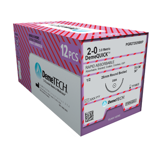 [PGR176011F13M] DemeQUICK Rapid Absorbable Suture USP 6/0 45cm Thread length (11mm / ⅜ Circle Precision Point Revers Cutting Needle); 12/Box 