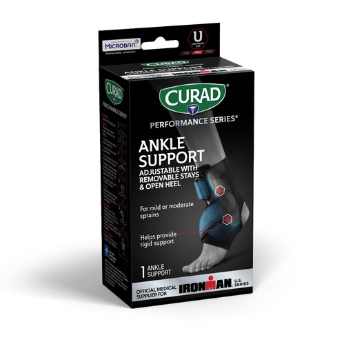 [CURIM26800] CURAD Performance Series IRONMAN Ankle Support with Stays, Black, Universal Size 