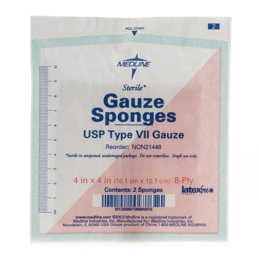 [NON21448] Gauze: Medline 8Ply Sterile Woven Sponge; 4" x 4"
